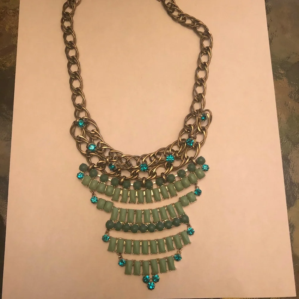 Fossil Necklace Layers of Blue Stones Rhinestones
